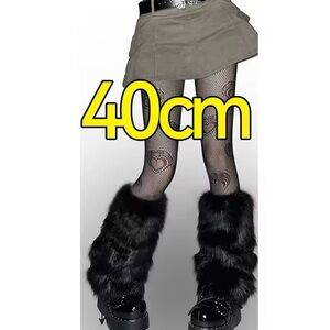 Black faux fur leg warmers set